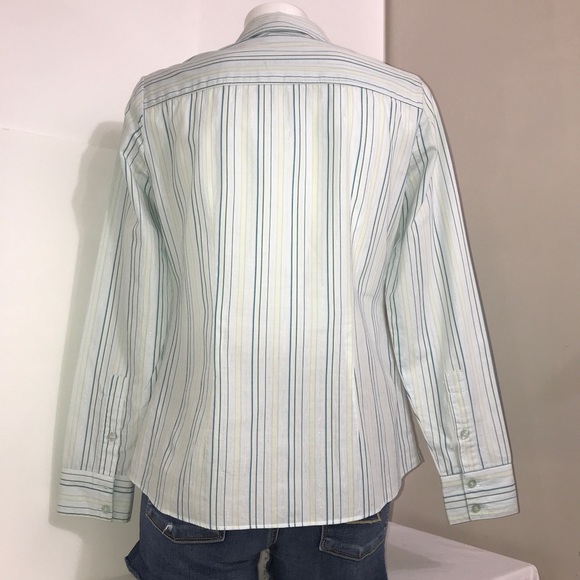 New York &Company Sky Blue Striped Buttoned Blouse - Picture 6 of 8
